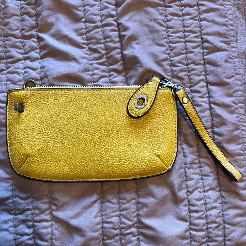Yellow Leather Wristlet Clutch